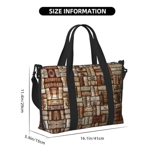 Wine Cork Travel Duffel Bag Carry On Tote Bags For Men,Weekender Overnight Bag,Sports Tote Gym Bag, Black, One Size — view 2