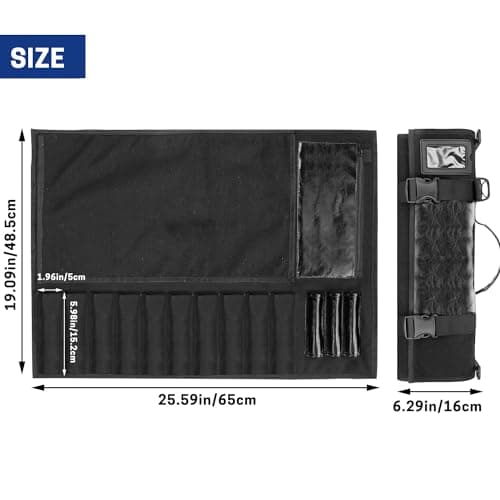 WISEPRO Chefs Knife Roll Bag, Heavy Duty Canvas & Leather Knife Case, Waterproof Knife Case with 10 Slots & 1 Detachable Storage Bag, for Home Kitchen Camping Hiking (Black) — view 4