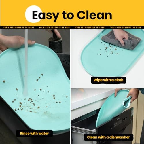 Conlun Cat Food Mat,1.2 cm Raised Edges Dog Bowl Mat for Spill Containment,BPA-Free Silicone Pet Food Mats for Floors Waterproof,Rubber Dog Feeding Mat for Food and Water Bowls(Turquoise,48x30cm) — view 6