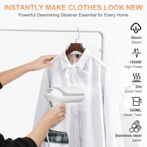 HOTUT Clothes Steamer,Handheld Steamer Clothing,Ready to Use in 20s,300ml Detachable Water Tank,Powerful Handheld Fabric Steamer,Compact Garment Steamer,Large Capacity Steamer Iron for Home,Office — view 5