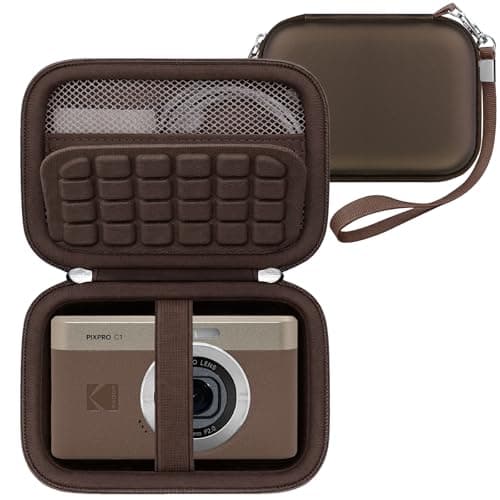 RAIALL Carrying Case for Kodak PIXPRO C1 Friendly Zoom Digital Camera, Point and Shoot Vlogging Camera Hard Travel Bag, Mesh Pocket for Charging Adapter, SD Card, USB Cable and Batteries, Brown
