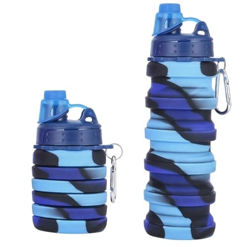 YFHUVB Collapsible Water Bottle, Silicone Water Bottle Collapsible, Folding Water Bottle for Outdoor Hiking, Gym Hydration, School Use and Family Travel, 500 ml Capacity with Carabiner