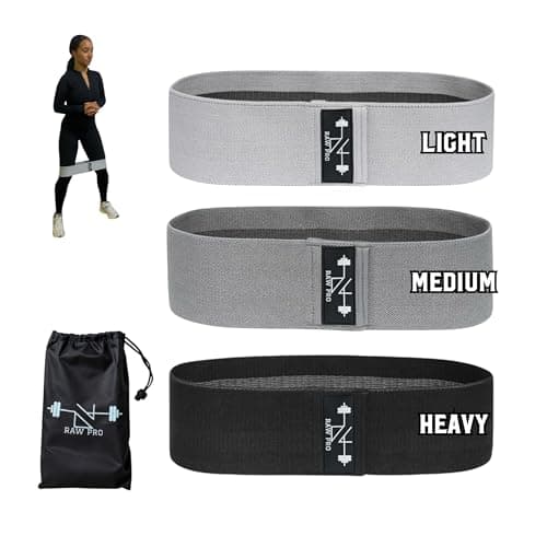 DanRaw Pro Fabric Booty Bands Set of 3 Resistance Bands with Fabric Carry Bag, Light/Medium/Heavy Levels – Non-Slip Glute & Leg Workout Bands for Women & Men. Black Grey and Light Grey — view 2