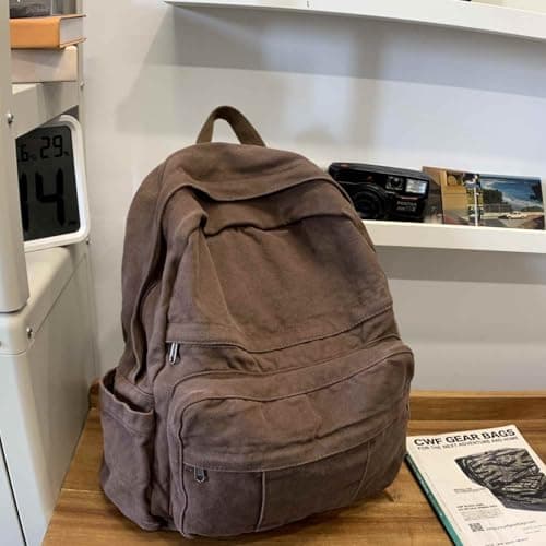 GAMLFL Canvas Backpack for Women Retro Aesthetic Rucksack Basic Backpack for High School/College Students Travel Laptop Bag, Espresso Brown, M, Travel Backpacks — view 3