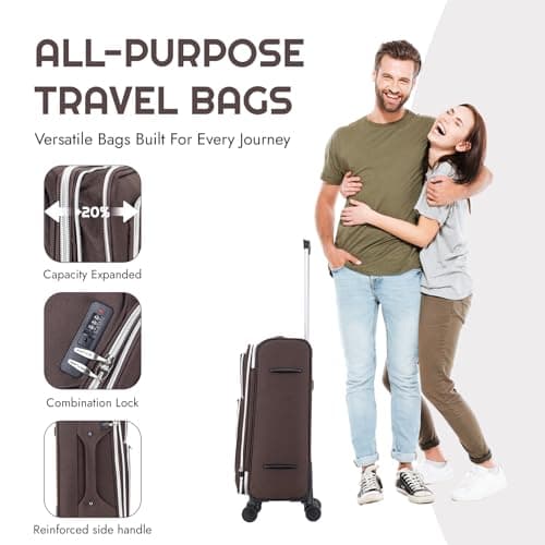 Skylark Large 29” Lightweight Softshell Expandable Suitcase, Integrated Combination Lock, 4 Wheels Check in Luggage for 23kg (Coffee, 112 litres) — view 4