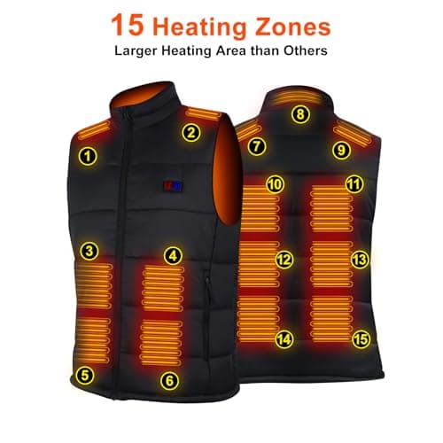 BIAL Men's Heated Vest, Men Heated Gilet with 15 Heating Zones, Winter heated body warmer jacket with 12000mAh Battery Pack for Outdoor Sking Hunting Hiking Camping — view 2
