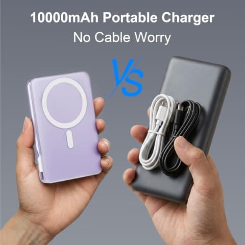 Magnetic Portable Charger,10000mAh Power Bank Built in Cables & LED Display External Battery Pack 22.5W Fast Charging Wireless Travel Powerbank for iPhone 17/16/15/14/13/12 Series/iPad,purple — view 3