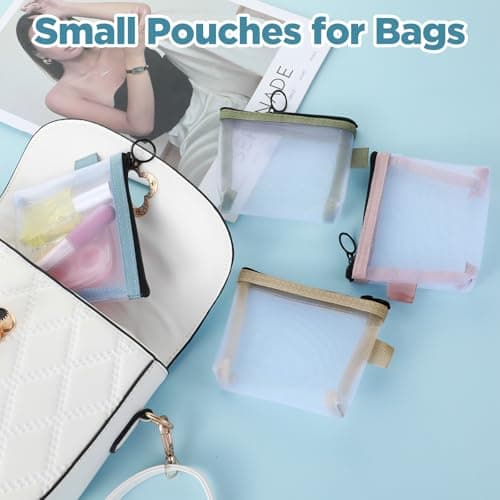 Ouligay 4PCS Small Travel Makeup Bag with Zipper Mini Cosmetic Pouch Mesh Make up Pouch Purse Pouches for Inside Purse Bag Organizer Insert for Home Organizing Size Assorted Colors — view 5
