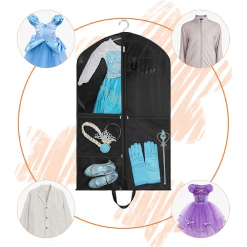 OSDUE Clothes Covers, 40 inch WaterproofHanging Garment Bags with 5 Zipper Pocket and ID Slot Pockets Foldable Kids Dance Costume Garment Bag Travel Storage Bag for Dancers Travel Competitions (Black) — view 6
