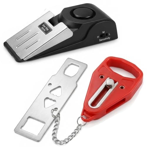 2-Pack Travel Security Kit, Door Lock Without Drilling + Door Alarm, Adjustable Safety Bar Door Jammer for Hotel Door Travel Safety, Patio Door Security for Home & Apartment, Portable