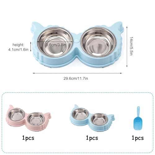 3Pcs Double Cat Bowl Set with Stand, Stainless Steel Pet Food Water Bowls — view 2