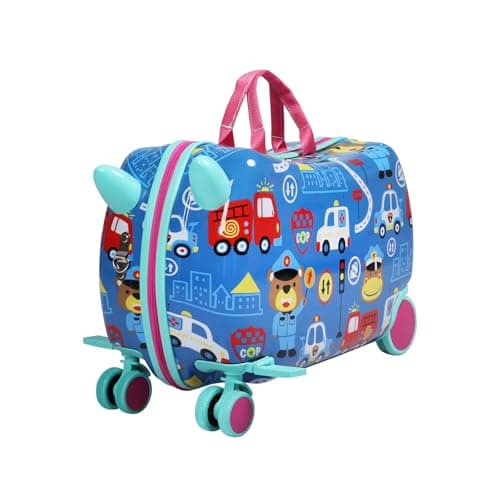 Dekko Kids Luggage Ride-On Suitcase, 2-in-1 Travel Luggage for Toddlers & Children, Carry-On Trolley with Spinner Wheels, Shoulder Strap, Waterproof Hard Shell, 50kg Capacity (Blue)