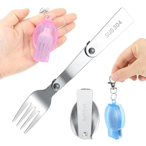 YUXIANLB 2pcs Foldable Fork and Spoon Set, Portable Folding Spoon and Fork Set with Two Plastic Storage Cases, Stainless Steel Metal Folding Spoon&Fork for Travel Camping Outdoors Picnic