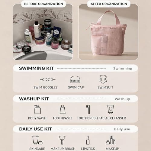 Mesh Toiletry Bags for Women, Shower Caddy Portable, Pink Mesh Shower Bag, Quick Dry Lightweight Camping Shower Bag with Reinforced Handle, Multi-Pocket Organizer Bag for Travel, Gym, Beach and Dorm — view 4