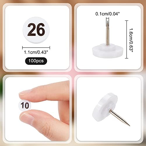 NBEADS 100 Pcs Numbered Push Pin Tacks, Map Number Thumb Tacks White Base Black Numbers 1-100 Drawing Push Pins Plastic Thumb Tacks for Maps, Presentations, Photos, Posters Exhibit, 16x11mm — view 6