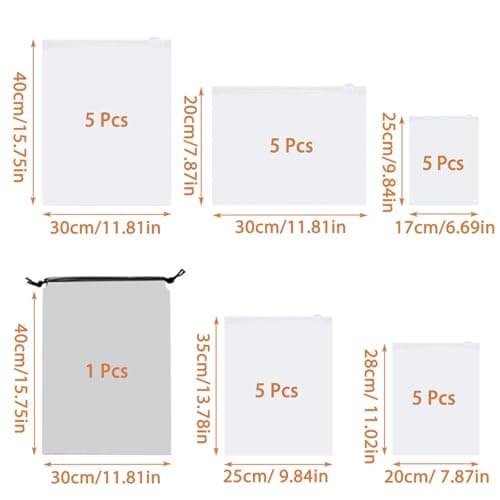 26 Pcs 6 Sizes Zip Lock Bags for Clothes,Maternity Hospital Bag Organiser Pouches,Clear Plastic Reusable Ziplock Bags for Clothes,Travel,Luggage,Shoes,Cosmetics,Frosted and Transparent,No Holes — view 2