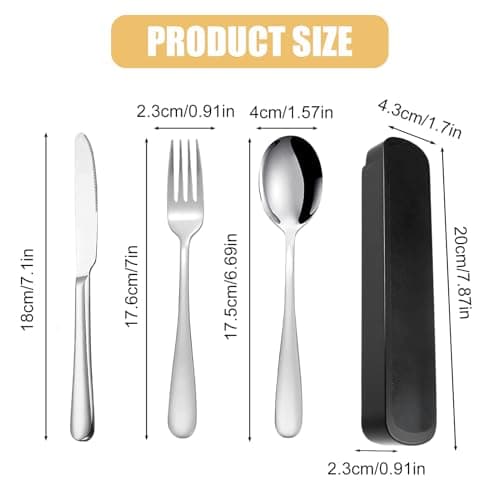 Cutlery Set with Case, Travel Cutlery Set for 1, Reusable Stainless Steel, Lunch Utensils with Fork Spoon Knife for Camping, Picnic School Office Flatware Set Mirror Polished Dishwasher Safe 3 PCS — view 2