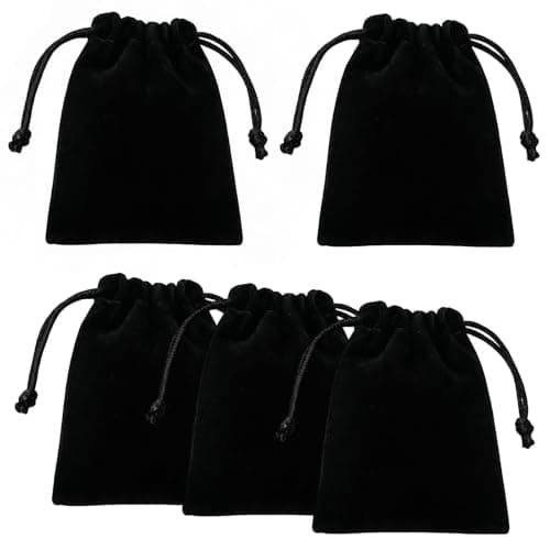 Msjuwek 5PCS Premium Black Velvet Jewellery Pouches with Drawstring, Small Gift Bags for Rings, Earrings, Necklaces, Wedding Favours, and Travel Storage Pouch for Small Items (Black) (10x15cm)