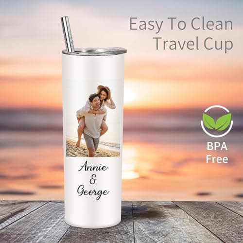 EKAM Personalised Coffee Tumbler with Picture & Text - Personalised Travel Coffee Mug, 20oz Stainless Steel Tumbler Cup with Straw and Lid, Custom Cup Gift for Christmas Day, Birthday, Any Occasion — view 4