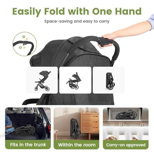 Convenience Baby Stroller – Lightweight & Compact Travel Umbrella Stroller, Quick One-Hand Fold, Lockable Rear Wheels, Adjustable Canopy, 5-Point Safety Harness & Shopping Basket (Black) — view 6
