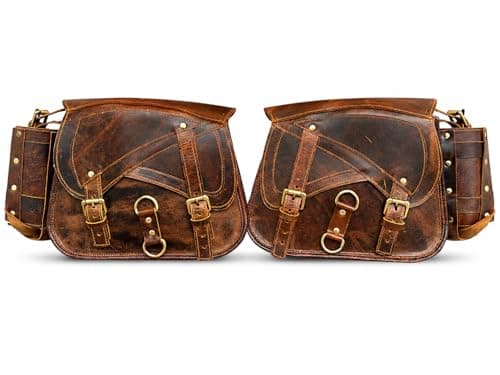 American Blue Set of 2 Genuine Leather Motorcycle Saddle Bags, Saddle Bag, Bicycle Bag, Vintage Fork Bags, for Bike Lovers (Bottle Holder Bag Set)
