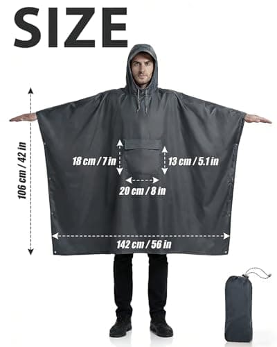 Victoper Waterproof Poncho Adult, Lightweight Reusable Raincoat for Outdoor Hiking Camping Cycling Traveling with Emergency Grommet Corners Grey — view 2