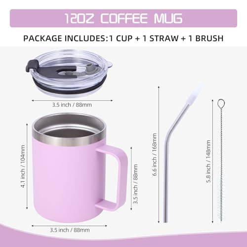Volhoply 12oz Insulated Leakproof Coffee Mug with Sliding & Straw Lid,Double Wall Vacuum Stainless Steel Travel Cafe Tumbler Cup with Handle,Reusable Camping Mugs Keep Cold/Hot(Purple,1 Set) — view 2