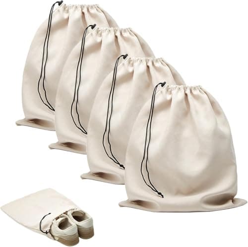 4 Pcs 45 x 35 cm Travel Shoe Bags for Packing with Drawstring,Beige