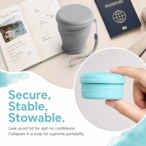 Zirax 2 Pcs Collapsible Cup, 260ML Silicone Foldable Travel Mug with Lid, Portable Reusable Camping Cups for Hot Drinks, Pocket Size Water Cup for Outdoor Hiking, Picnic & Commuting — view 2