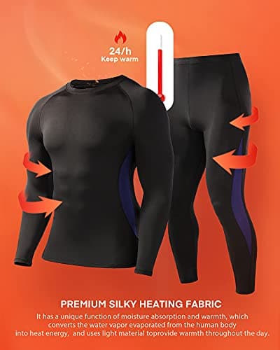 Roadbox Mens Thermal Underwear Fleece Lined Long Sleeve Tops & Tights Compression Running Base Layer for Gym Golf Training — view 3