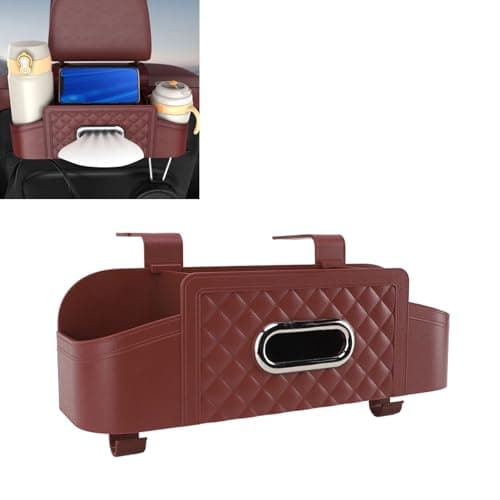 Cocoarm Car Back Seat Organizer, Plastic Car Headrest Storage Holder with Tissue Box Cover and Cup Holder, Phone Stand 3 in 1 Backseat Storage for Family Travel (Wine Red) — view 3