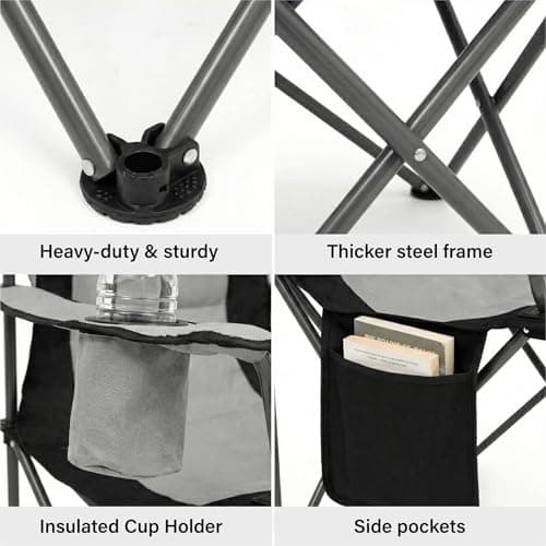 Outsetter Folding Camping Chair High Back, Large Padded Chair with Cup Holder and Side Pockets,Seat with Breathable Mesh, Portable & Comfortable,Holds up to 120kg for Outdoors, Fishing(Light Grey) — view 4