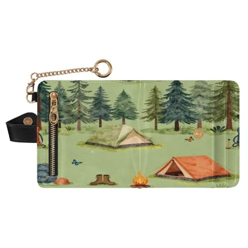 xigua Camping-Tents-Forest-Illustration-Nature-Tree Wallet for Women, Small Slim PU Leather Credit Card Wallets RFID Blocking Bifold, Zipper Coin Pocket Purse — view 2