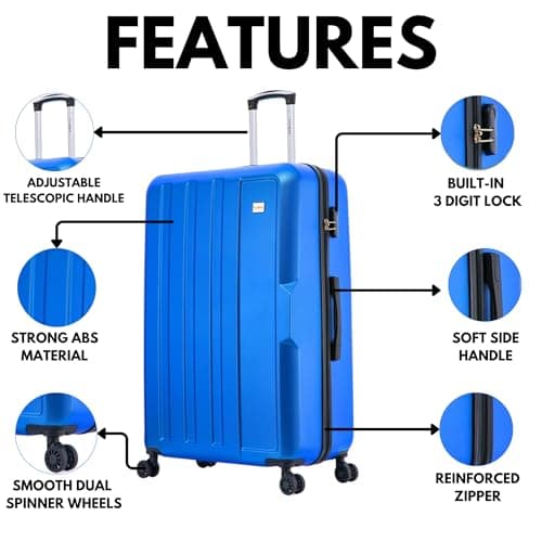 FLYMAX 29" Large Suitcase 4 Wheel Lightweight Luggage Hard Shell Travel Case Hold Check in Fits 23kg - 27kg + 3 Digit Lock Suitcase Large + Telescopic Handle 103 Litre Capacity — view 3