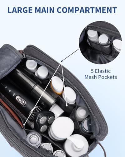 WANDF Toiletry Bag for Men Travel Wash Bag Toiletry Organizer Canvas and PU Leather Dopp Kit Water-Resistant Shaving Kit for Travel Accessories (Grey, Patent Pending) — view 3