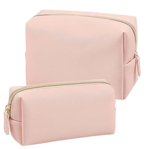 2 Pcs Makeup Bag, Large 21.5x9x13cm and Small 16.5x4.5x8cm, Make Up Bag for Women Men, Leather Waterproof Pouch with Zipper, Cosmetic Bags, Travel Toiletry Bags for Handbag Birthday Gifts