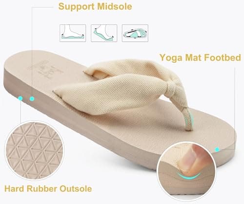 KuaiLu Flip Flops Women Fabric Arch Support Sandals Beach Thong Beige 6 — view 6