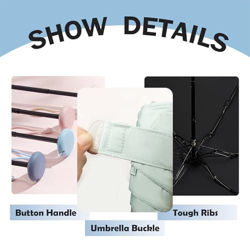 Mini Travel Folding Umbrella with Micro handle for Men Women Kids/Coating Layer Fabric/Anti UV/UPF 50+/Sun Protection 99.9%/Compact/Lightweight Small Portable/Rain/Blocking/Backpack Purse Pocket — view 6