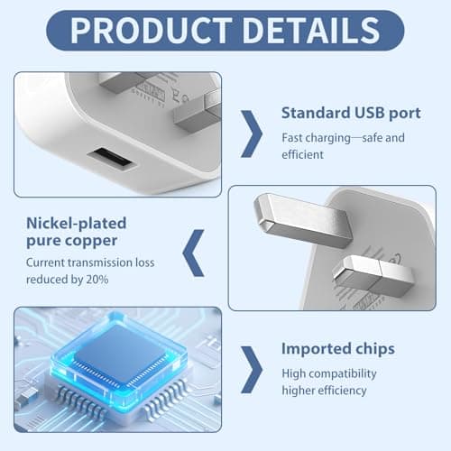 USB Charger Plug UK 4 Pack (2 Black + 2 White), 5V 1A USB Wall Plug Adaptor with 3-Pin UK Mains Adapter, Fast Safe Charging Compatible with iPhone 14/13/12/11/XR/XS/SE/8 for iPad Huawei Pixel Samsung — view 2