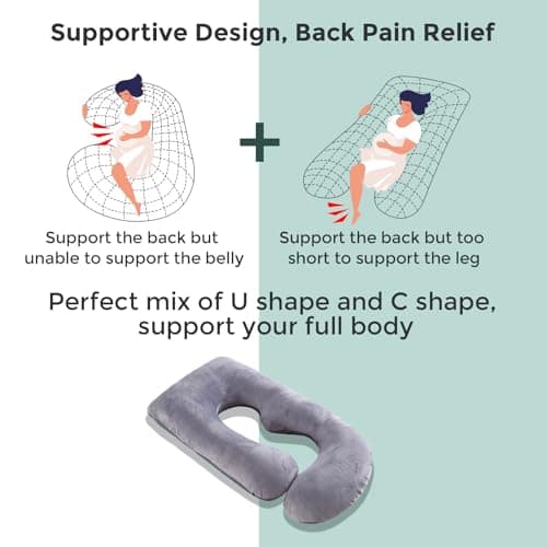 momcozy U Shaped Pregnancy Pillow, Full Body Support, Back&Hip, Velvet Grey — view 5