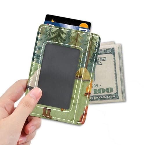 xigua Slim Wallet Front Pocket Leather RFID Blocking Credit Card Holder Camping-Tents-Forest-Illustration-Nature-Tree Minimalist Wallets — view 4