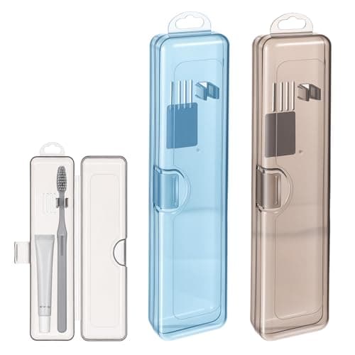 SynHHergyx 2Pcs Travel Toothbrush Holder Case Travelling Tooth Brush Holder Case Blue Brown