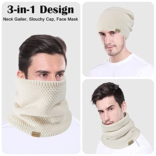 HYUET Winter Fleece Lined Neck Warmer - Thermal Double Layer Windproof Infinity Scarf for Men & Women, Thickened Knitted Snood for Skiing, Motorcycle, Cycling & Outdoor — view 6