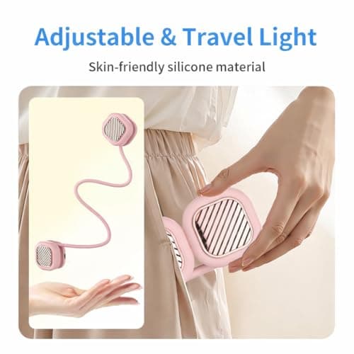 Foluu Rechargeable Neck Fan with 5 Speeds & Digital Display - Portable Hands-Free Personal Fan with 120 Blades Turbine, 360° Flexible Silicone, Ultra-Quiet 40dB - for Travel, Sports, Office (Pink) — view 4