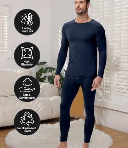 wirarpa Men's Thermal Underwear Set Long Johns Top & Bottom Navy L — view 4