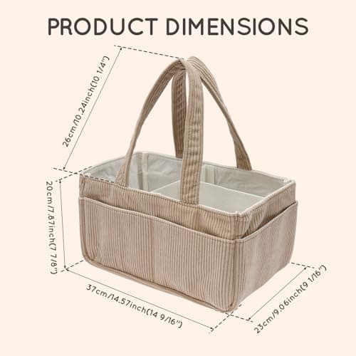 Baby Diaper Caddy Organizer for Changing Table, Portable Corduroy Nappy Storage Basket with Handle, Newborn Essentials Must-Haves, Baby Shower Gifts for Boys Girls Nursery Car Storage Bag(Khaki) — view 2