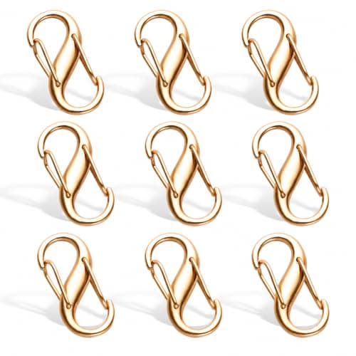 COMNICO Zipper Lock Clips, 9 PCS Alloy Double Opening Theft Deterrent Zipper Pull Replacement, Broken Zipper Fix Repair Slider Backpack Carabiner Clip (Gold)