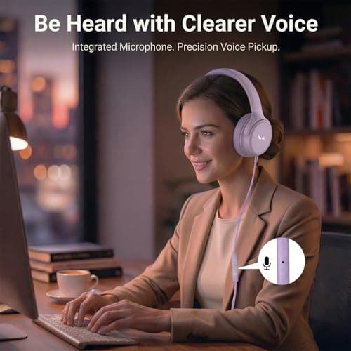Zollexa Wired Over-Ear Headphones, Mic, 3.5mm Plug, USB-C Adapter, Purple — view 3