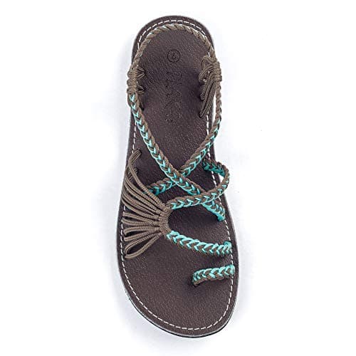 Plaka Women's Rubber Flat Summer Sandals 7 B(M) US Turquoise Gray
