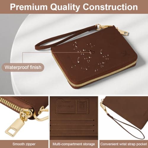 AOOSU Travel Wallet, Family Passport Holder, RFID Blocking Travel Accessories Document Organiser, Travels Document Holder for Tickets Waterproof Cover Holiday Essentials Case for Man & Woman Brown — view 3